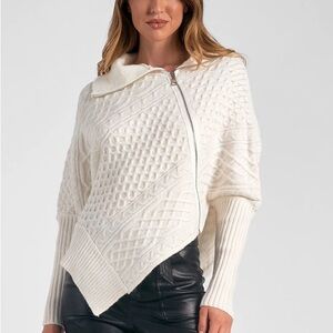 Elan Off-White Textured Women's Poncho Sweater